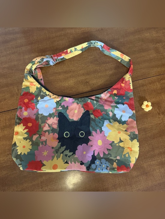 Blossoming Black Cat Floral Tote Bag, Artistic Canvas for  Floral Black Cat Tote Bag